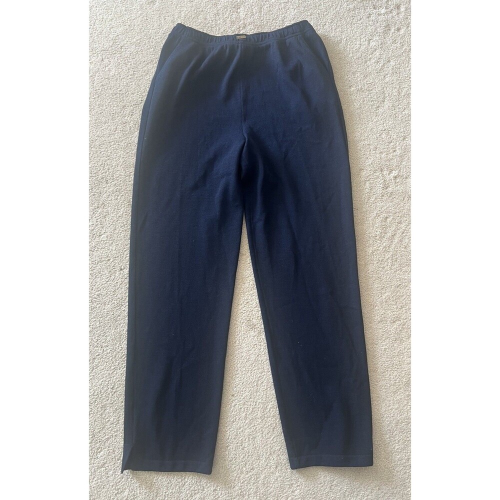 ST JOHN Navy Blue Santana Knit Flat Front Trouser Dress Pants, Size L, Pockets